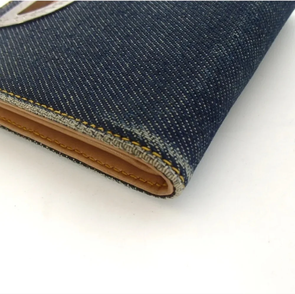 RARE CHRISTIAN DIOR RU 1929 WALLET BLUE DENIUM COTTON & CAMEL LEATHER